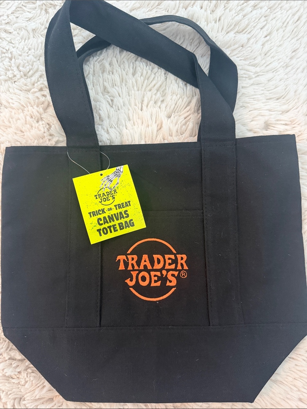 NWT Viral 2025 Trader Joe's Black Canvas Mini Tote Bag with Orange Logo